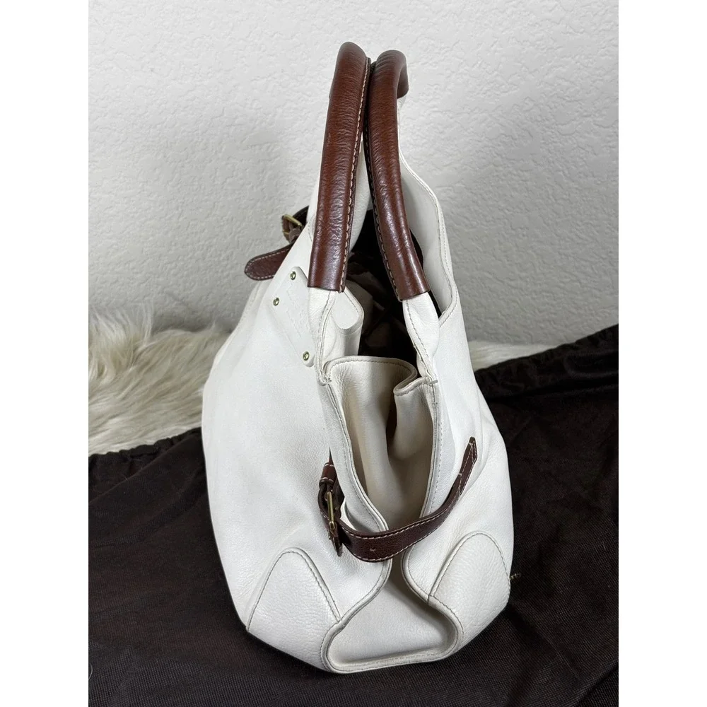 Kate Spade Leather Satchel White Brown Gold Hobo Bag Designer Classic